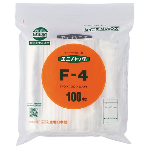 セイニチ ユニパック チャック付 ポリエチレン ヨコ120×タテ170×厚み0.04mm F-4 100枚/袋(ご注文単位1袋)【直送品】