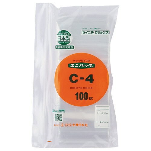 セイニチ ユニパック チャック付 ポリエチレン ヨコ70×タテ100×厚み0.04mm C-4 100枚/袋（ご注文単位1袋）【直送品】