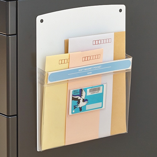 ソニック ソフトマグネットポケット A4 カードホルダー付 MP-5973-W 1個(ご注文単位1個)【直送品】