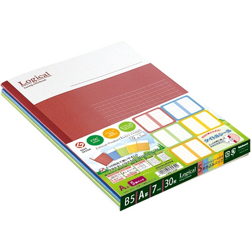 ナカバヤシ スイング ロジカルノート セミB5 A罫 30枚 5色込 ノ-B501A-5P 5冊/袋（ご注文単位1袋）【直送品】