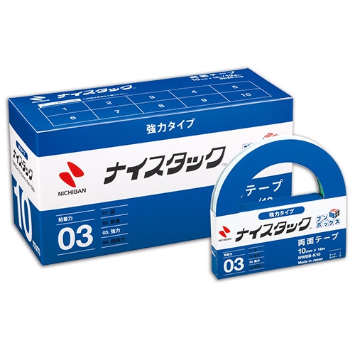 ニチバン ナイスタック 両面テープ 強力タイプ ブンボックス 大巻 10mm×18m NWBB-K10 12巻/袋（ご注文単位1袋）【直送品】