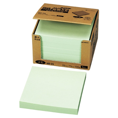 ニチバン ポイントメモ 再生紙 ビジネスパック 75×75mm グリーン MB-2G 5冊/袋（ご注文単位1袋）【直送品】