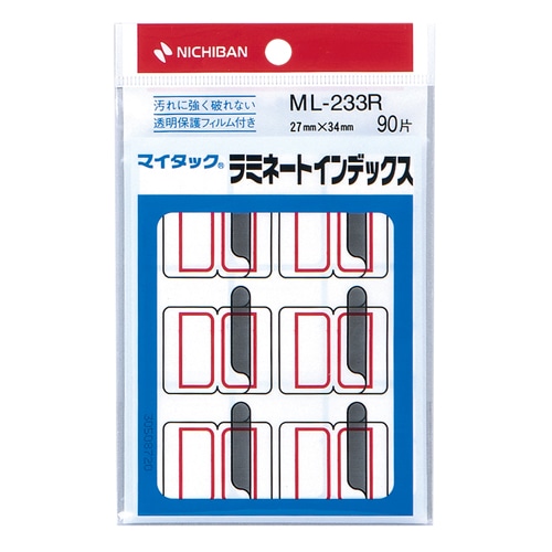 ニチバン マイタック ラミネートインデックス 保護フィルム付 大 27×34mm 赤枠 ML-233R 90片/袋(ご注文単位1袋)【直送品】