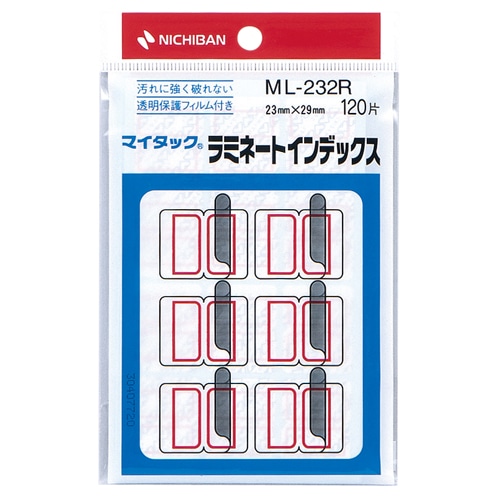 ニチバン マイタック ラミネートインデックス 保護フィルム付 中 23×29mm 赤枠 ML-232R 120片/袋(ご注文単位1袋)【直送品】