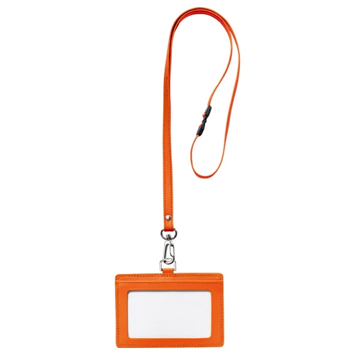 フロント 本革製ネームカードホルダー ヨコ型 ストラップ付 オレンジ RLNH-E-O 1個（ご注文単位1個）【直送品】