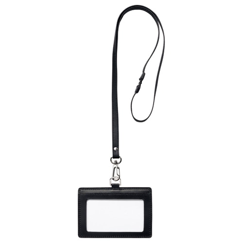 フロント 本革製ネームカードホルダー ヨコ型 ストラップ付 ブラック RLNH-E-BL 1個（ご注文単位1個）【直送品】