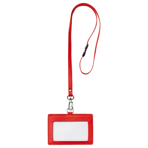 フロント 本革製ネームカードホルダー ヨコ型 ストラップ付 レッド RLNH-E-R 1個（ご注文単位1個）【直送品】