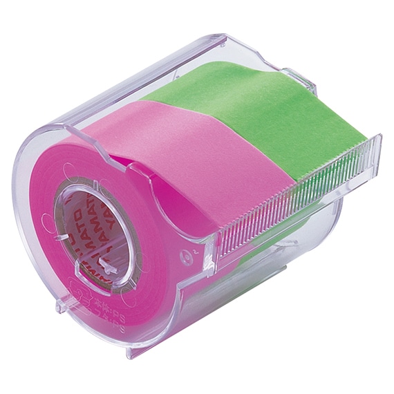 ヤマト メモック ロールテープ 蛍光紙 カッター付 25mm幅 ローズ&ライム NORK-25CH-6B 1個（ご注文単位1個）【直送品】