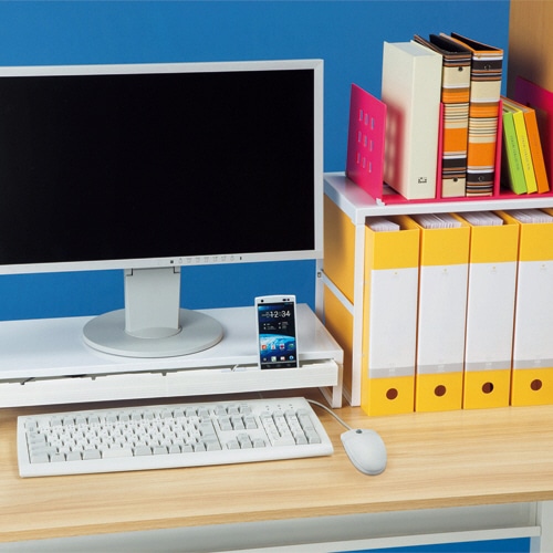 リヒトラブ 机上台 引き出し付き W590×D250×H100mm 白 A-7338-0 1台(ご注文単位1台)【直送品】