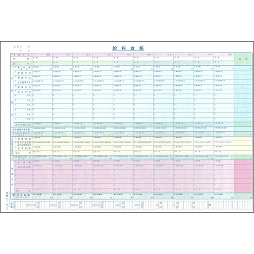 日本法令 複写式給料明細書兼給料台帳 B4規格外 ノーカーボン 2枚複写 カラー4色刷 20組 給与2 1冊(ご注文単位1冊)【直送品】