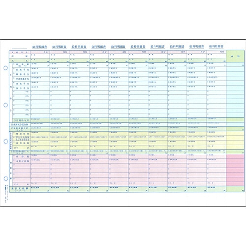 日本法令 複写式給料明細書兼給料台帳 B4規格外 ノーカーボン 2枚複写 カラー4色刷 20組 給与2 1冊(ご注文単位1冊)【直送品】