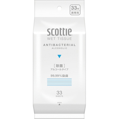 日本製紙クレシア スコッティ ウェットティシュー 除菌 アルコールタイプ 携帯用 33枚/袋（ご注文単位1袋）【直送品】