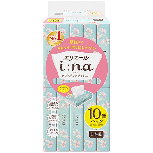 大王製紙 エリエール i:na(イーナ)ソフトパックティシュー 150組 10個/袋(ご注文単位1袋)【直送品】
