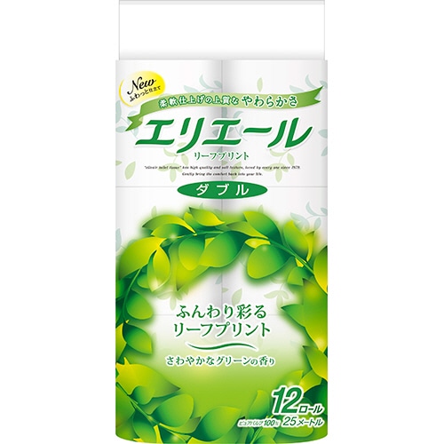 大王製紙 エリエール トイレットティシュー リーフプリント ダブル 芯あり 香りつき 25m 12ロール/袋（ご注文単位1袋）【直送品】