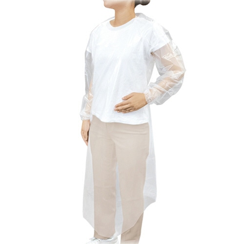 オオサキメディカル プラスハート 使い捨て介護用エプロン 長袖 透明 5枚/袋(ご注文単位1袋)【直送品】