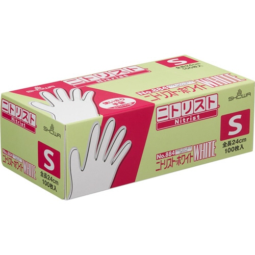 ショーワグローブ No.884 ニトリスト・ホワイト パウダーフリー S ホワイト #884-S 100枚/箱(ご注文単位1箱)【直送品】