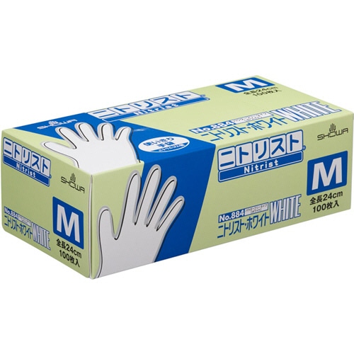 ショーワグローブ No.884 ニトリスト・ホワイト パウダーフリー M ホワイト #884-M 100枚/箱(ご注文単位1箱)【直送品】