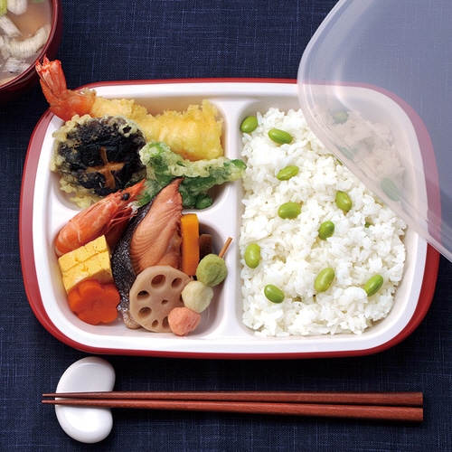 小森樹脂 フタ付ランチプレート「楽弁」 角型 朱 1個（ご注文単位1個）【直送品】