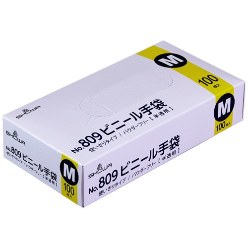 ショーワグローブ No.809 ビニール手袋 パウダーフリー M 半透明 NO809-M 100枚/箱(ご注文単位1箱)【直送品】