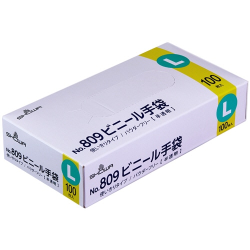 ショーワグローブ No.809 ビニール手袋 パウダーフリー L 半透明 NO809-L 100枚/箱(ご注文単位1箱)【直送品】