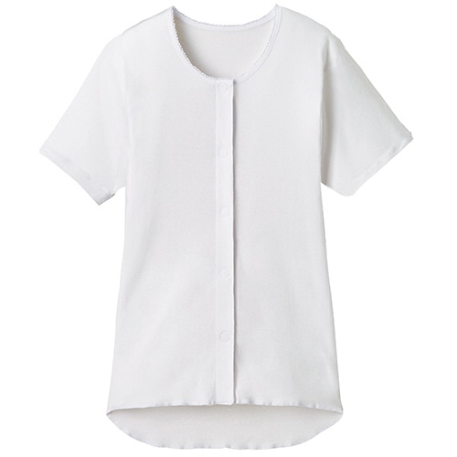 オオサキメディカル プラスハート ワンタッチ肌着 前開き 半袖 婦人用 L ホワイト 74800 1枚（ご注文単位1枚）【直送品】