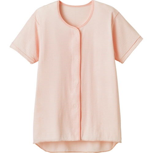 オオサキメディカル プラスハート ワンタッチ肌着 前開き 半袖 婦人用 M ピンクボーダー 74815 1枚（ご注文単位1枚）【直送品】