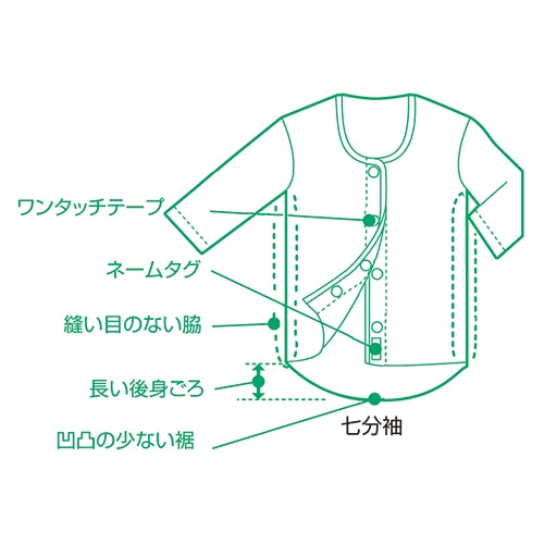 オオサキメディカル プラスハート ワンタッチ肌着 前開き 七分袖 婦人用 L ピンクボーダー 74820 1枚(ご注文単位1枚)【直送品】