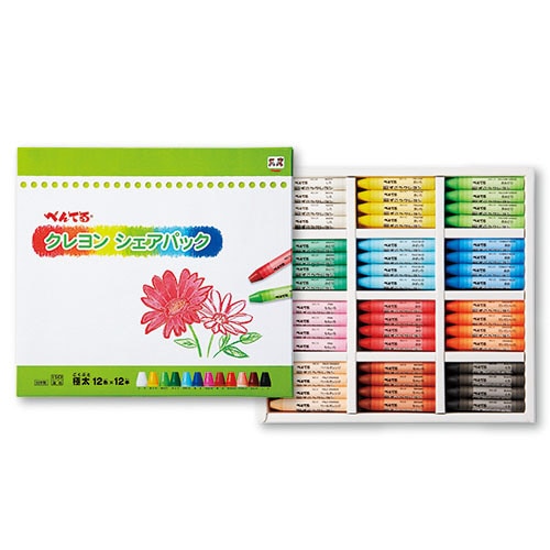 ぺんてる クレヨン シェアパック 12色(各色12本) PTCGSP-12 1セット(ご注文単位1セット)【直送品】