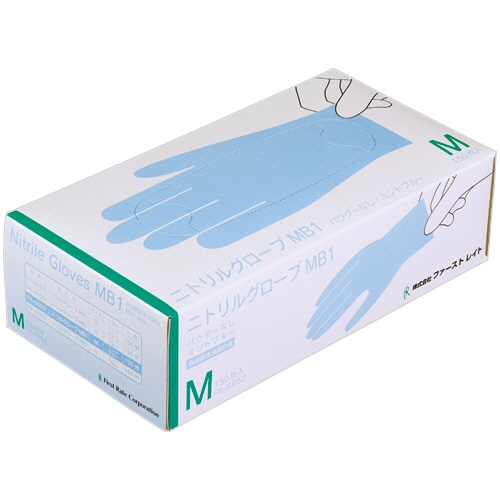 ファーストレイト ニトリルグローブMB1 パウダーフリー ミントブルー M FR-6652 150枚/箱（ご注文単位1箱）【直送品】