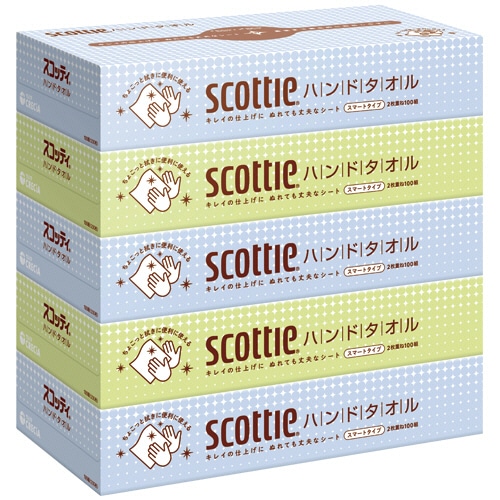 日本製紙クレシア スコッティ ハンドタオル 100 スマートタイプ 100組 5箱/袋（ご注文単位1袋）【直送品】