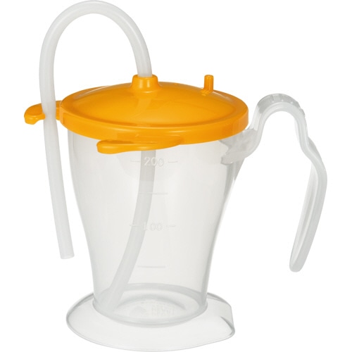 オオサキメディカル プラスハート ベッド柵にも掛けられる ストローカップ オレンジ 250ml 1個（ご注文単位1個）【直送品】