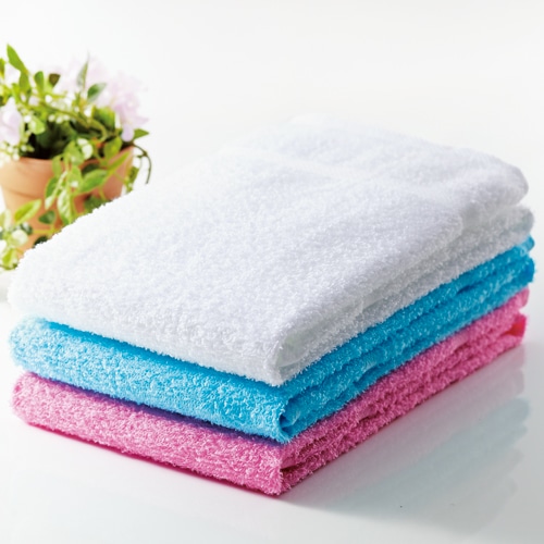 抗菌防臭ボーダーフェイスタオル ピンク 2枚/袋（ご注文単位1袋）【直送品】