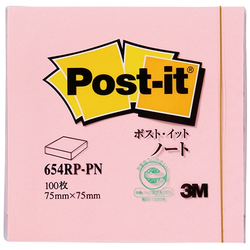 3M ポスト・イット ノート 再生紙 75×75mm ピンク 654RP-PN 1冊(ご注文単位1冊)【直送品】