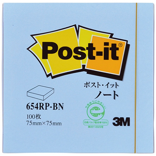 3M ポスト・イット ノート 再生紙 75×75mm ブルー 654RP-BN 1冊(ご注文単位1冊)【直送品】
