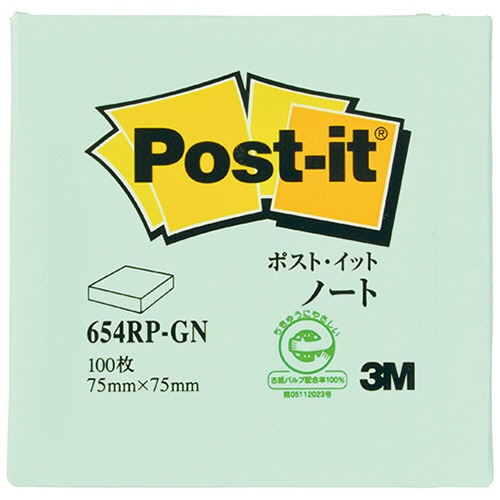 3M ポスト・イット ノート 再生紙 75×75mm グリーン 654RP-GN 1冊(ご注文単位1冊)【直送品】