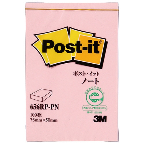 3M ポスト・イット ノート 再生紙 75×50mm ピンク 656RP-PN 1冊(ご注文単位1冊)【直送品】
