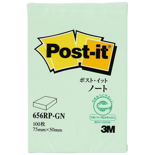 3M ポスト・イット ノート 再生紙 75×50mm グリーン 656RP-GN 1冊(ご注文単位1冊)【直送品】