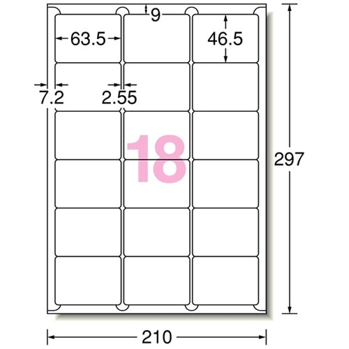 エーワン　ラベルシール［レーザープリンタ］　マット紙・ホワイト　A4　18面　63.5×46.5mm　四辺余白付　角丸　28370　1冊（100シート）（ご注文単位1冊）【直送品】