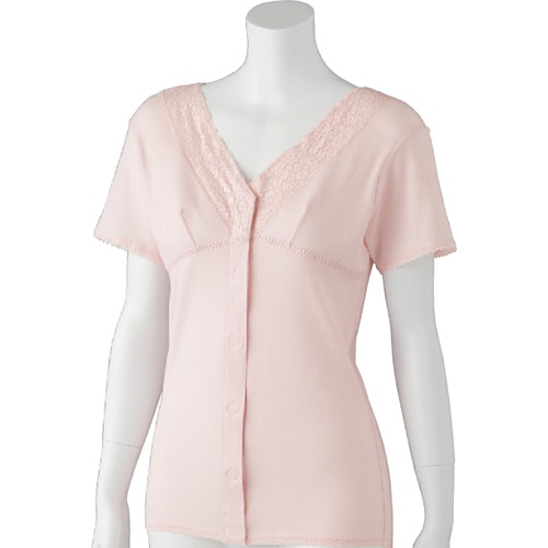 ケアファッション　ソフトカップ付ワンタッチ3分袖シャツ　婦人用　ピンク　LLサイズ　89273-03　1着（ご注文単位1着）【直送品】