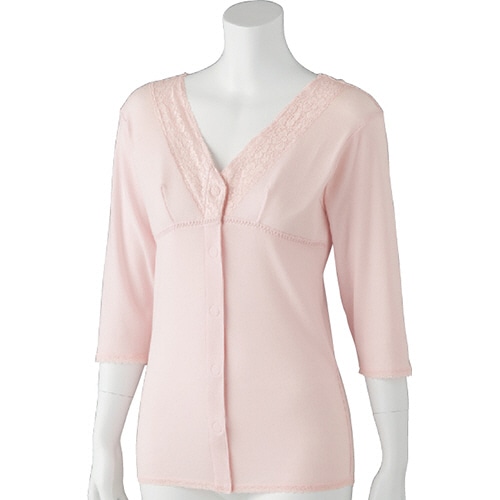 ケアファッション　ソフトカップ付ワンタッチ7分袖シャツ　婦人用　ピンク　Mサイズ　89274-01　1着（ご注文単位1着）【直送品】