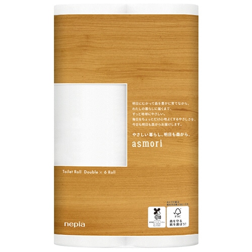 王子ネピア　ネピア　asmori　トイレットロール　ダブル　芯あり　60m　1パック（6ロール）（ご注文単位1パック）【直送品】