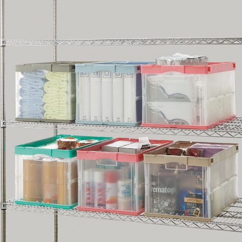 岐阜プラスチック工業 フタなし折りたたみコンテナ 50L ピンク/透明 CB-S51NRL-PI 1台(ご注文単位1台)【直送品】