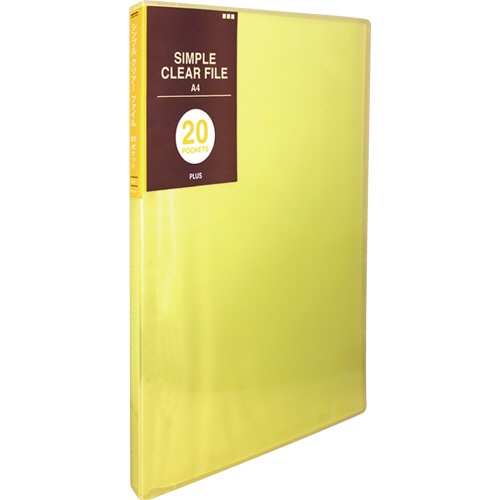 プラス シンプルクリアーファイル A4タテ 20ポケット 背幅10mm イエロー FC-220SC 1冊(ご注文単位1冊)【直送品】
