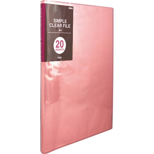 プラス シンプルクリアーファイル A4タテ 20ポケット 背幅10mm ピンク FC-220SC 1冊(ご注文単位1冊)【直送品】