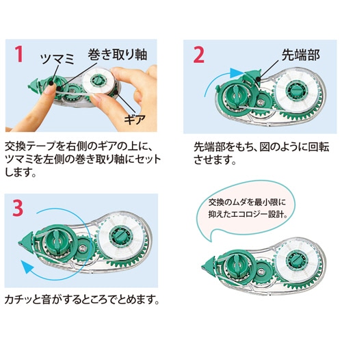 プラス　修正テープ　ホワイパーエコ　交換テープ　5mm幅×7m　グリーン　WH-305TR　1個（ご注文単位1個）【直送品】