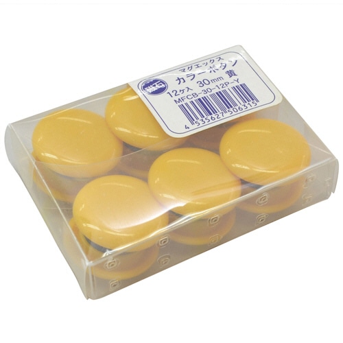 マグエックス　カラーボタン　直径30mm　黄　MFCB-30-12P-Y　1パック（12個）（ご注文単位1パック）【直送品】