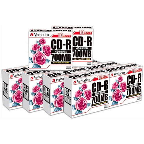 バーベイタム　データ用CD-R　700MB　48倍速　ホワイトプリンタブル　5mmスリムケース　SR80PP10C　1箱（100枚：10枚×10個）（ご注文単位1箱）【直送品】