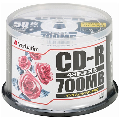 バーベイタム　データ用CD-R　700MB　48倍速　ホワイトプリンタブル　スピンドルケース　SR80PP50　1パック（50枚）（ご注文単位1パック）【直送品】
