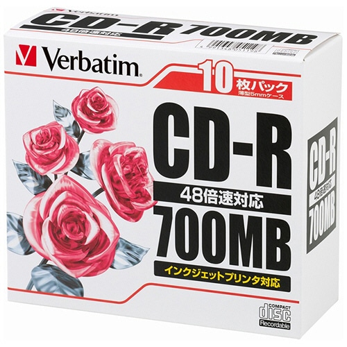 バーベイタム　データ用CD-R　700MB　48倍速　ホワイトプリンタブル　スリムケース　SR80PP10　1パック（10枚）（ご注文単位1パック）【直送品】