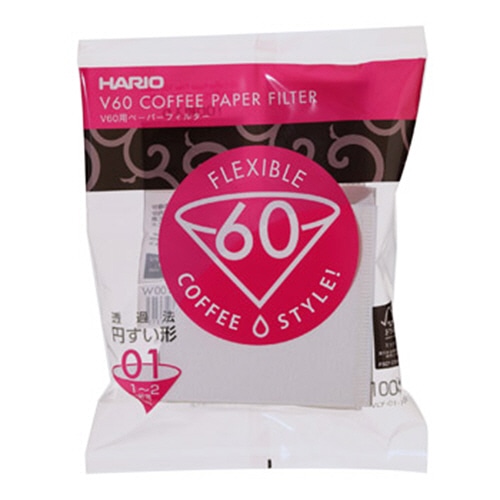 ハリオグラス　V60用ペーパーフィルター酸素漂白01　1～2杯用　VCF-01-100W　1パック（100枚）（ご注文単位1パック）【直送品】